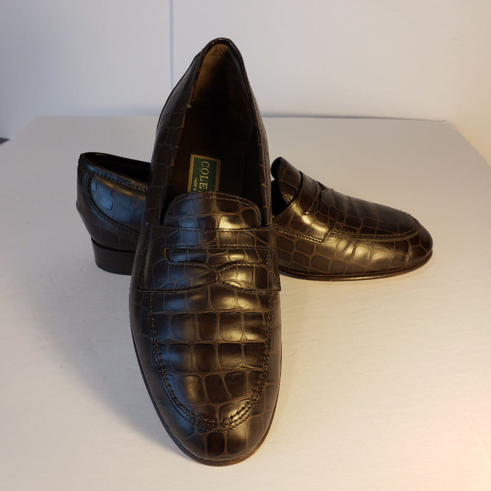 Cole Haan 7B Brown Crocodile Leather Loafer Shoes - Picture 2 of 8